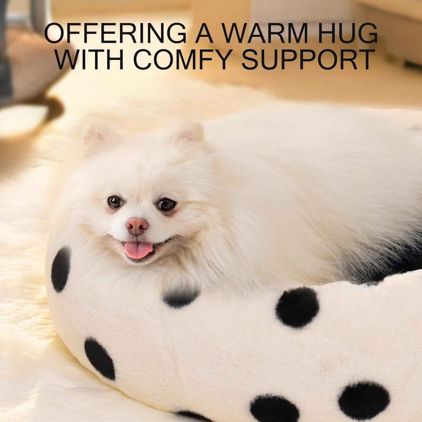 MEWOOFUN Donut Cat Bed For Indoor Cats - 23 Inch Round Washable Pet Bed With Non-Slip Bottom, Plush Fluffy Small Dog Bed For Puppies & Kittens, Black Dot