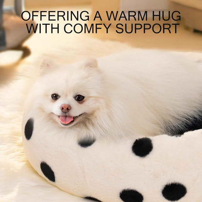 MEWOOFUN Donut Cat Bed For Indoor Cats - 23 Inch Round Washable Pet Bed With Non-Slip Bottom, Plush Fluffy Small Dog Bed For Puppies & Kittens, Black Dot
