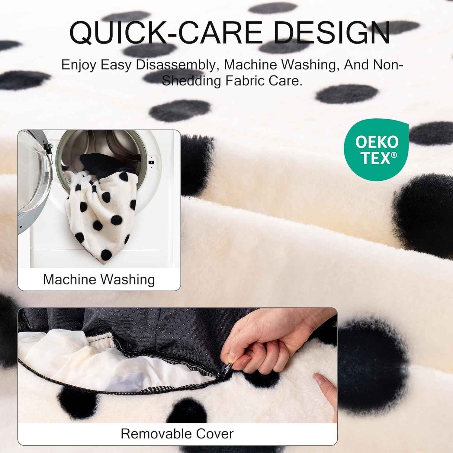 MEWOOFUN Donut Cat Bed For Indoor Cats - 23 Inch Round Washable Pet Bed With Non-Slip Bottom, Plush Fluffy Small Dog Bed For Puppies & Kittens, Black Dot