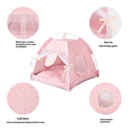 Cat Nest Kennel Summer Semi-closed House Mat Foldable Outdoor Pet Tent